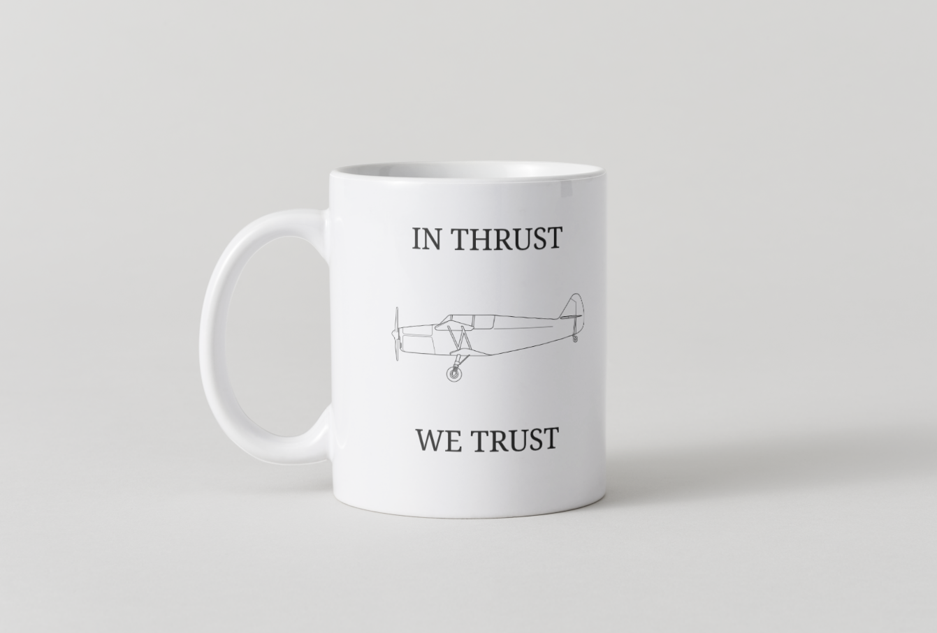 In Thrust We Trust mug — Classic flight edition